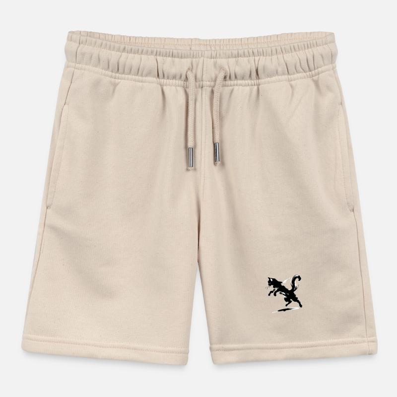 Whimsical, elegant cat graphics - Purrfectly Cra Kids Organic Sweat Shorts by Stanley/Stella
