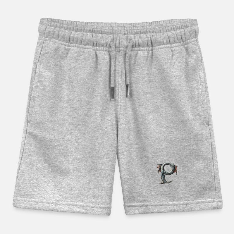 Buchstabe "P" im Drachendesign. Kinder Organic Joggingshorts Mini Bolter von Stanley/Stella