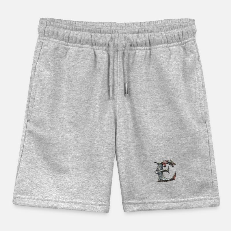 Buchstabe "E" im Drachendesign. Kinder Organic Joggingshorts Mini Bolter von Stanley/Stella