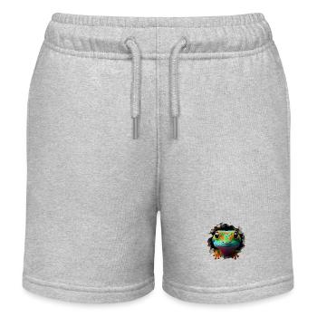 Tête de gecko colorée dans le trou 1 - Short de jogging enfant bio Stanley/Stella - gris chiné - Devant