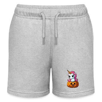 Cute Halloween unicorn with pumpkin - Kids Organic Sweat Shorts by Stanley/Stella - heather grey - Front