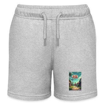 Ein netter, kleiner Alien entsteigt seinem UFO - Kinder Organic Joggingshorts Mini Bolter von Stanley/Stella - Grau meliert - Vorne