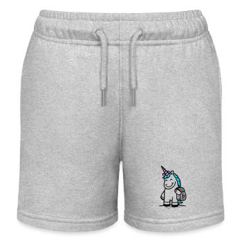 Magisches Einhorn zur Einschulung mit Ranzen - Kinder Organic Joggingshorts Mini Bolter von Stanley/Stella - Grau meliert - Vorne