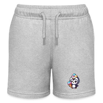 Lustiger Pinguin mit Eiskrem süß Cartoon Sommer - Kinder Organic Joggingshorts Mini Bolter von Stanley/Stella - Grau meliert - Vorne