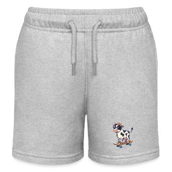 Lustige Kuh, die auf Skateboard skatet, Zeichentrick-Skater - Kinder Organic Joggingshorts Mini Bolter von Stanley/Stella - Grau meliert - Vorne