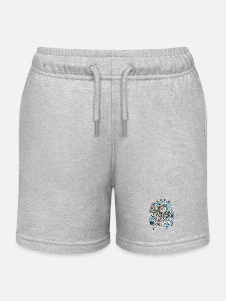 Spirale florale bleue et blanche - Short de jogging enfant bio Stanley/Stella - gris chiné