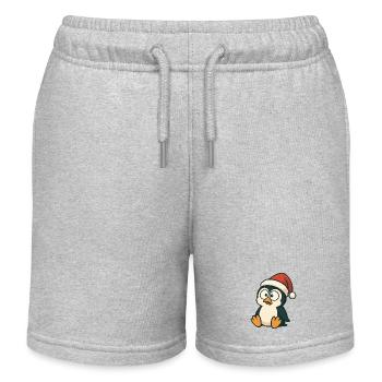 Cute Penguin Santa Hat Cartoon Clumsy - Kids Organic Sweat Shorts by Stanley/Stella - heather grey - Front