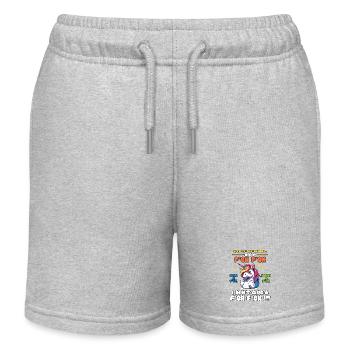 Buntes Einhorn frecher Spruch - Kinder Organic Joggingshorts Mini Bolter von Stanley/Stella - Grau meliert - Vorne