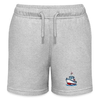 Coastal Boat Cartoon Motif - Kids Organic Sweat Shorts by Stanley/Stella - heather grey - Front