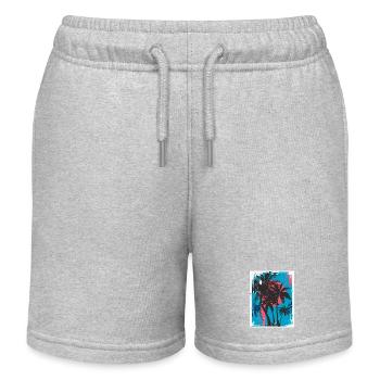 Palmen im Neon-Sonnenuntergang - Kinder Organic Joggingshorts Mini Bolter von Stanley/Stella - Grau meliert - Vorne