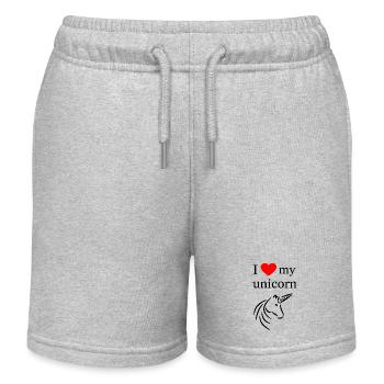 J'aime ma licorne / licorne - Short de jogging enfant bio Stanley/Stella - gris chiné - Devant