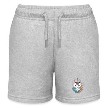 Chat Licorne Arc-en-Ciel - Short de jogging enfant bio Stanley/Stella - gris chiné - Devant