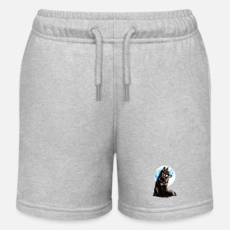 Un loup devant une lune bleue - Short de jogging enfant bio Stanley/Stella - gris chiné