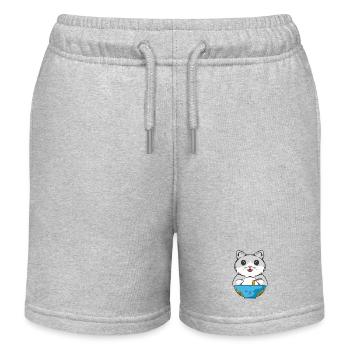 Katze isst Nudeln - Kinder Organic Joggingshorts Mini Bolter von Stanley/Stella - Grau meliert - Vorne