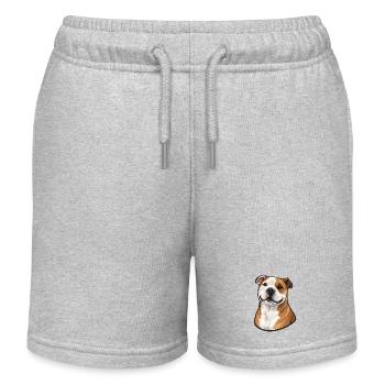 Fröhlicher Bulldoggen Mischling Portrait - Kinder Organic Joggingshorts Mini Bolter von Stanley/Stella - Grau meliert - Vorne