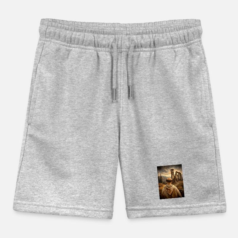 Moine devant les ruines au coucher du soleil Short de jogging enfant bio Stanley/Stella