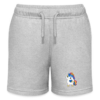 Clumsy Unicorn Paint Roller Fail - Kids Organic Sweat Shorts by Stanley/Stella - heather grey - Front