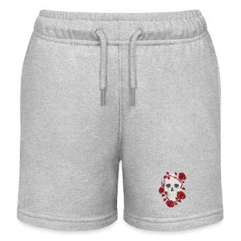 Crimson Rose Skull - Kids Organic Sweat Shorts by Stanley/Stella - heather grey - Front