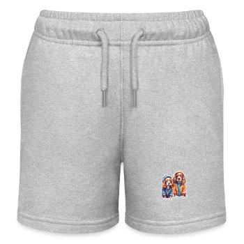 Funny spaniel family in dog clothes. - Kids Organic Sweat Shorts by Stanley/Stella - heather grey - Front