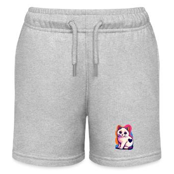 Bunte Katze mit Herz-Akzent - Kinder Organic Joggingshorts Mini Bolter von Stanley/Stella - Grau meliert - Vorne
