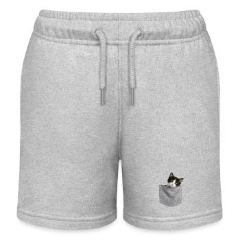 Cat Pocket jette un coup d’œil à un chat mignon dans la poche - Short de jogging enfant bio Stanley/Stella - gris chiné - Devant