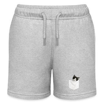Cat Pocket jette un coup d’œil à un chat mignon dans la poche - Short de jogging enfant bio Stanley/Stella - gris chiné - Devant