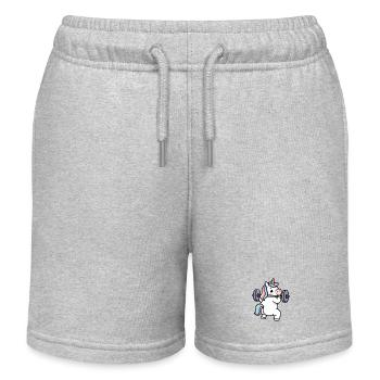 Licorne musclée – Squat arc-en-ciel et bonne humeu - Short de jogging enfant bio Stanley/Stella - gris chiné - Devant