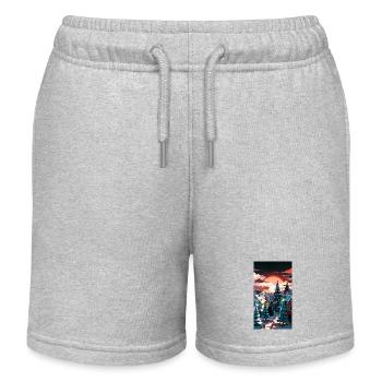 Dorf Wintersonnenuntergang Winter Sunset Village - Kinder Organic Joggingshorts Mini Bolter von Stanley/Stella - Grau meliert - Vorne