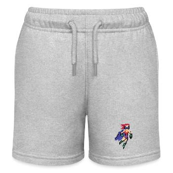 Pixel Art Superheroine - Flying Woman Purple Cape - Kids Organic Sweat Shorts by Stanley/Stella - heather grey - Front
