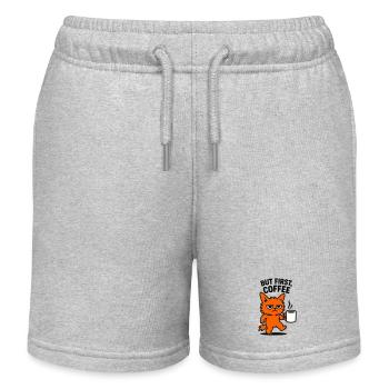 But first coffee cat - Kids Organic Sweat Shorts by Stanley/Stella - heather grey - Front