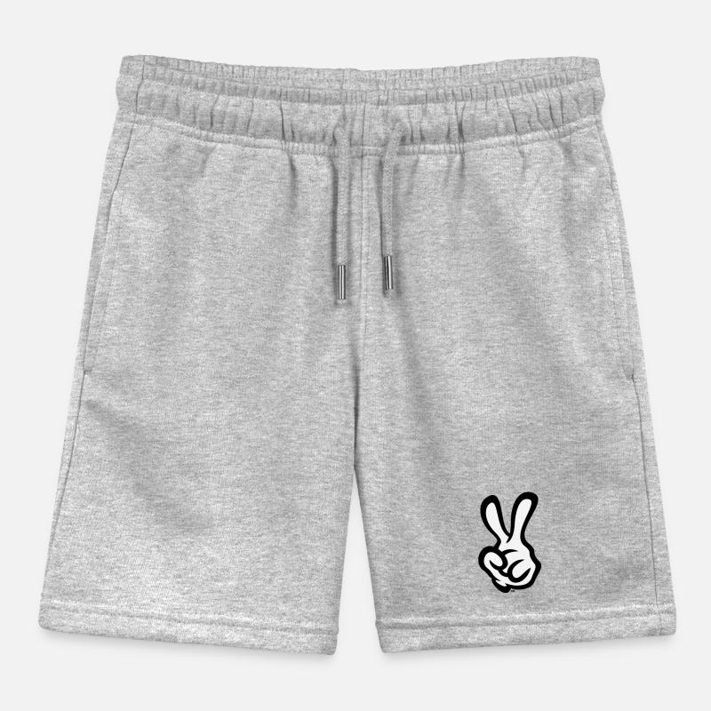 Victory Hand Sign (Left Hand / POS / 2C) Kids Organic Sweat Shorts by Stanley/Stella