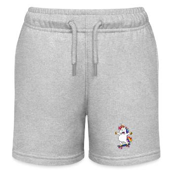 Wobbly Unicorn Skateboard Fail - Kids Organic Sweat Shorts by Stanley/Stella - heather grey - Front