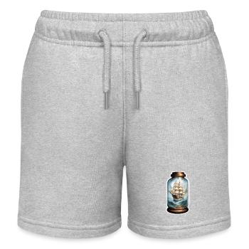 Ship in a Bottle / Message in a Bottle / Ahoy / Anchor - Kids Organic Sweat Shorts by Stanley/Stella - heather grey - Front