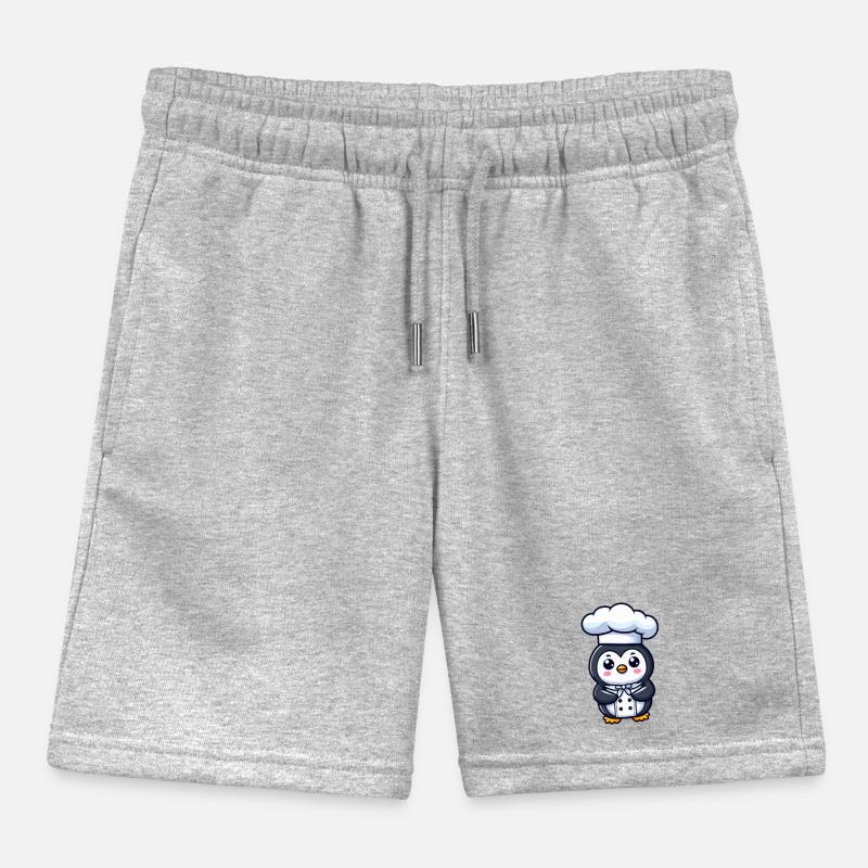 Cute Penguin Chef Cartoon Comic Design Kids Organic Sweat Shorts by Stanley/Stella