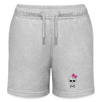 Mama & Tochter Kombi "Totenkopf & Schleife" rosa - Kinder Organic Joggingshorts Mini Bolter von Stanley/Stella - Grau meliert - Vorne