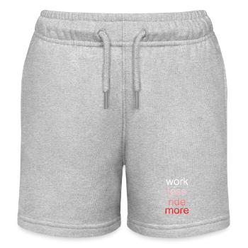 Work Less Ride More Saying - Kids Organic Sweat Shorts by Stanley/Stella - heather grey - Front