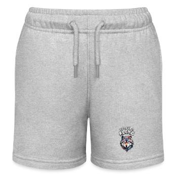 A colourful wolf portrait with a message - Kids Organic Sweat Shorts by Stanley/Stella - heather grey - Front