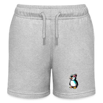 Penguin with winter wool cap hat - Kids Organic Sweat Shorts by Stanley/Stella - heather grey - Front