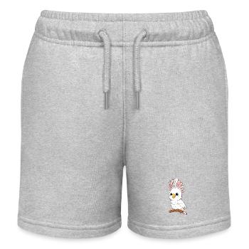 Weiß rosa Tropenvogel auf Ast - Kinder Organic Joggingshorts Mini Bolter von Stanley/Stella - Grau meliert - Vorne