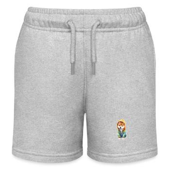 Funny Shiba Inu in jacket. - Kids Organic Sweat Shorts by Stanley/Stella - heather grey - Front