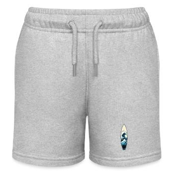 Welle auf Surfbrett Ukiyo Stil - Kinder Organic Joggingshorts Mini Bolter von Stanley/Stella - Grau meliert - Vorne