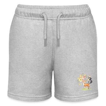 3ème anniversaire pour les enfants, trois, troisième, animaux de la forêt - Short de jogging enfant bio Stanley/Stella - gris chiné - Devant