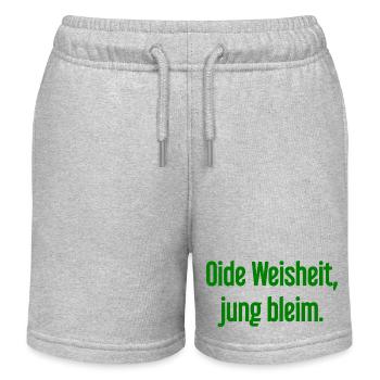 Oide Weisheit, jung bleim – Bayerischer Spruch - Kinder Organic Joggingshorts Mini Bolter von Stanley/Stella - Grau meliert - Vorne