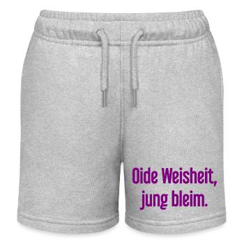 Oide Weisheit, jung bleim – Bayerischer Spruch - Kinder Organic Joggingshorts Mini Bolter von Stanley/Stella - Grau meliert - Vorne