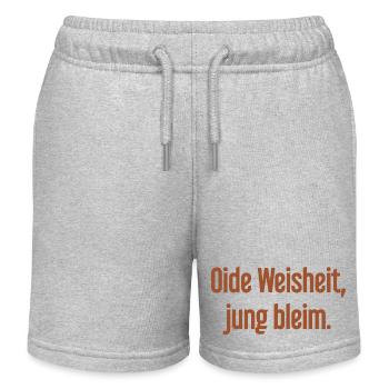 Oide Weisheit, jung bleim – Bayerischer Spruch - Kinder Organic Joggingshorts Mini Bolter von Stanley/Stella - Grau meliert - Vorne