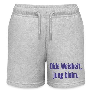 Oide Weisheit, jung bleim – Bayerischer Spruch - Kinder Organic Joggingshorts Mini Bolter von Stanley/Stella - Grau meliert - Vorne