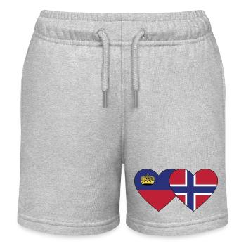 Liechtenstein Norwegen Flagge Herz - Kinder Organic Joggingshorts Mini Bolter von Stanley/Stella - Grau meliert - Vorne