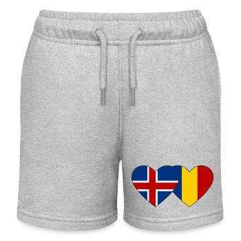 Iceland Romania Flag Heart - Kids Organic Sweat Shorts by Stanley/Stella - heather grey - Front