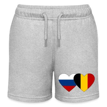 Russia Belgium Flag Heart - Kids Organic Sweat Shorts by Stanley/Stella - heather grey - Front