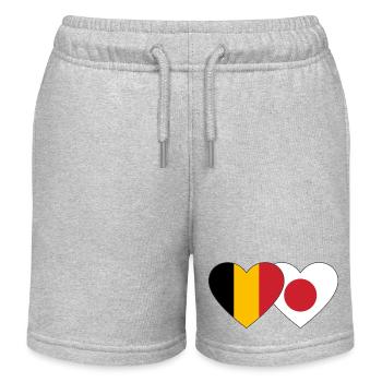 Belgium Japan Flag Heart - Kids Organic Sweat Shorts by Stanley/Stella - heather grey - Front